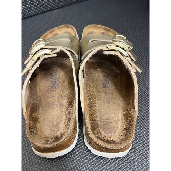 Birkenstock Betula Sandals Gold Three Strap Slides Leather Size 37 US 6 - Picture 4 of 7